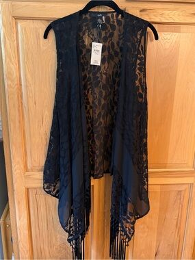 Rain Sheer Lace Fringe Vest Size Large NWT